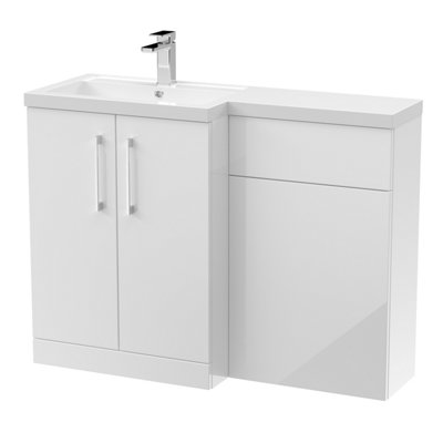 Nuie 1100mm Left Hand CombinationPolymarble Basin Pre-Drilled With 1 Tap HoleBathroom Storage Unit In Gloss White from B&Q