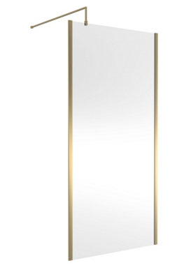 Hudson Reed Semi-Frameless Wetroom ScreenBrushed Brass FinishShower Shield Glass1950 X 1000 X 1000 from B&Q