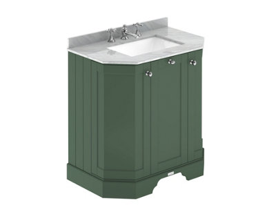B&Q -  Floor Standing 3 Door Angled Vanity Unit With 3 Tap Hole Grey Marble Top & BasinHunter Green786 X 470 mm