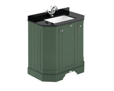 B&Q -  Floor Standing 3 Door Angled Vanity Unit With 1 Tap Hole Black Marble Top & BasinHunter Green786 X 470 mm