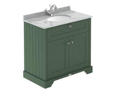 B&Q -  Floor Standing 2 Door Traditional Vanity Unit With 1 Tap Hole Grey Marble Top & BasinHunter Green820 X 470 mm