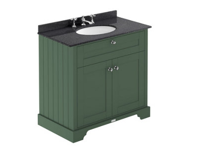 B&Q -  Floor Standing 2 Door Traditional Vanity Unit With 3 Tap Hole Black Marble Top & BasinHunter Green820 X 470 mm