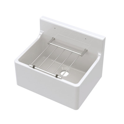 B&Q -  Fireclay Sinks Cleaner Sink With GridElegant White Fireclay Kitchen Sink For Practical Use515mm X 382mm X 393mm