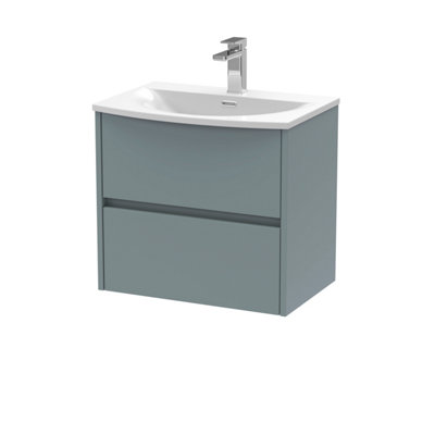 B&Q -  Havana Wall Hung 2 Drawer Vanity Basin Unit & Curved Ceramic BasinModern Sink Vanity Unit In Coastal Grey With White