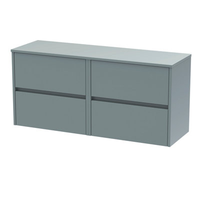 Nuie Havana Wall Hung 4-Drawer Vanity Unit & Worktop In Monument GreyCountertop Basin Unit In Coastal Grey1200mm