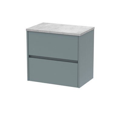 Nuie Havana Wall Hung 2-Drawer Vanity Unit & Worktop In Bellato GreyCountertop Basin Unit In Coastal Grey600mm