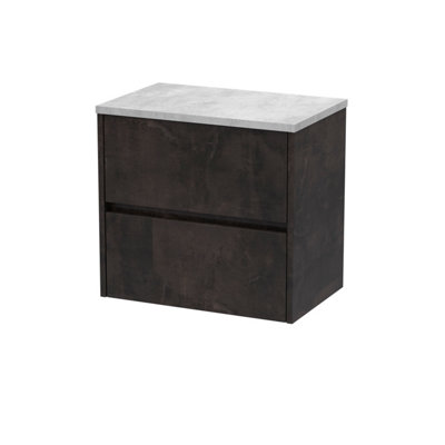 Nuie Havana Wall Hung 2-Drawer Vanity Unit & Worktop In Bellato GreyCountertop Basin Unit In Metallic Slate600mm