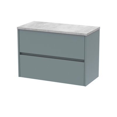 Nuie Havana Wall Hung 2-Drawer Vanity Unit & Worktop In Bellato GreyCountertop Basin Unit In Coastal Grey800mm