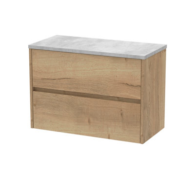 Nuie Havana Wall Hung 2-Drawer Vanity Unit & Worktop In Bellato GreyCountertop Basin Unit In Autumn Oak800mm