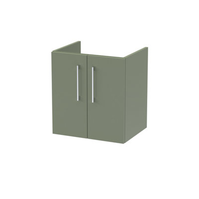 B&Q -  Hudson Reed Arno Wall Hung Vanity UnitDurable 2 Soft Close Door Bathroom Sink Vanity Unit With Shelf In Satin Green500mm