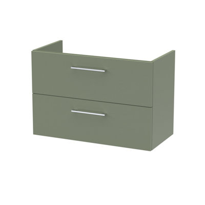 Hudson Reed Arno 800mm Wall Hung 2-Drawer Unit-Satin Green from B&Q