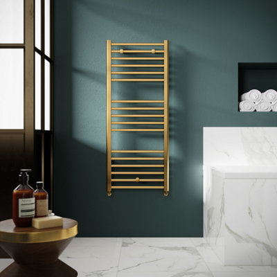 nuie Brushed Brass Straight Towel Radiator 1200 x 500mm - Image 7