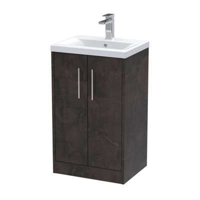 B&Q -  Juno Floor Standing 2 Soft Close Door Vanity Unit With Mid-Edge 1 Tap Hole Basin In Metallic Slate Finish510mm