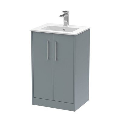 Hudson Reed Juno Floor Standing 2 Soft Close Door Vanity Unit With Minimalist 1 Tap Hole Basin In Coastal Grey Finish500mm from B&Q