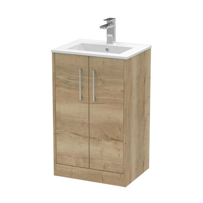 Hudson Reed Juno Floor Standing 2 Soft Close Door Vanity Unit With Minimalist 1 Tap Hole Basin In Autumn Oak Finish500mm from B&Q