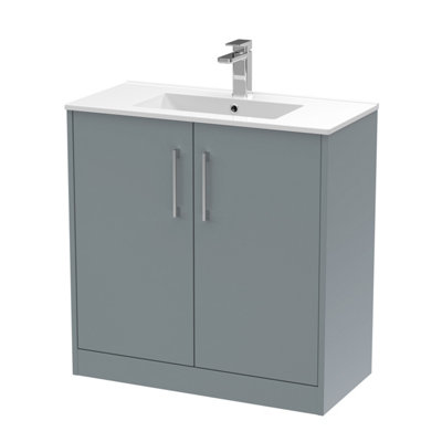 Hudson Reed Juno Floor Standing 2 Soft Close Door Vanity Unit With Minimalist 1 Tap Hole Basin In Coastal Grey Finish800mm from B&Q
