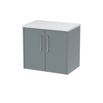 Nuie Hudson Reed Juno Wall Hung 2-Door Vanity Unit & Sparkling White WorktopStylish Countertop Basin Unit In Coastal Grey600mm from B&Q