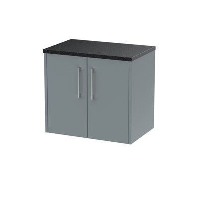 Nuie Hudson Reed Juno Wall Hung 2-Door Vanity Unit & Black WorktopStylish Countertop Basin Unit In Coastal Grey600mm from B&Q