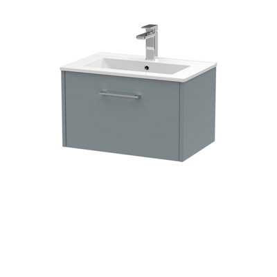 Hudson Reed Juno Wall Hung Single Soft Close Drawer Vanity Unit With Minimalist 1 Tap Hole Basin In Coastal Grey Finish600mm from B&Q