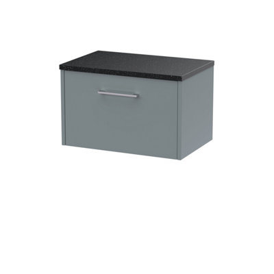 Nuie Hudson Reed Juno Wall Hung 1-Drawer Vanity Unit & Black WorktopStylish Countertop Basin Unit In Coastal Grey600mm from B&Q