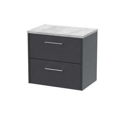 Hudson Reed Juno Wall Hung 2 Soft Close Drawer Vanity Unit With Laminate Worktop In Graphite Grey Woodgrain Finish605mm from B&Q