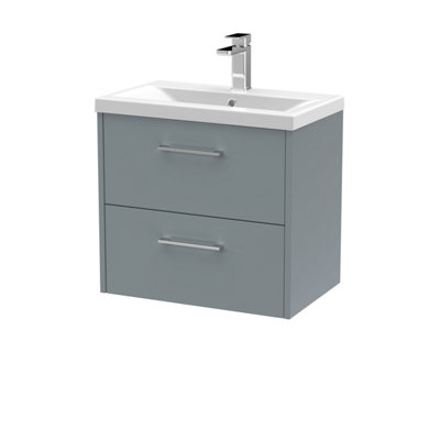B&Q -  Juno Wall Hung 2 Soft Close Drawer Vanity Unit With Mid-Edge 1 Tap Hole Basin In Coastal Grey Finish600mm