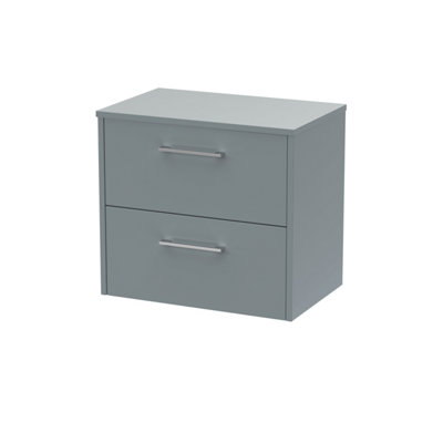 Hudson Reed Juno Wall Hung 2 Soft Close Drawer Vanity Unit With Worktop In Coastal Grey Finish605mm from B&Q