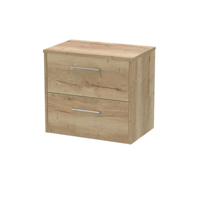 B&Q -  Juno Wall Hung 2 Soft Close Drawer Vanity Unit With Worktop And Handles In Autumn Oak Finish600mm