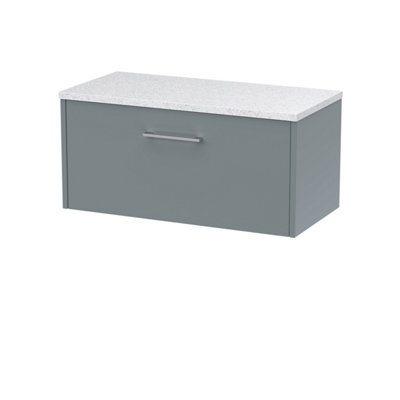 Nuie Hudson Reed Juno Wall Hung 1-Drawer Vanity Unit & Sparkling White WorktopStylish Countertop Basin Unit In Coastal Grey800mm from B&Q