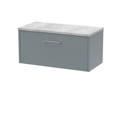 B&Q -  Juno Wall Hung Single Soft Close Drawer Vanity Unit With Laminate Worktop In Coastal Grey Finish805mm