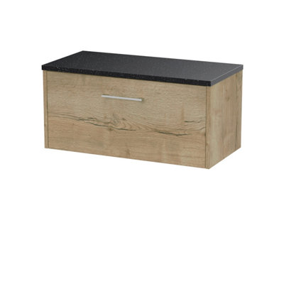 Nuie Hudson Reed Juno Wall Hung 1-Drawer Vanity Unit & Black WorktopStylish Countertop Basin Unit In Autumn Oak800mm from B&Q