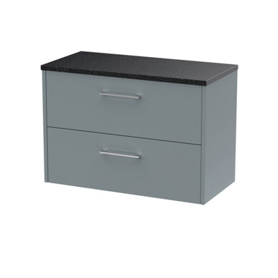 Nuie Hudson Reed Juno Wall Hung 2-Drawer Vanity Unit & Black WorktopStylish Countertop Basin Unit In Coastal Grey800mm from B&Q