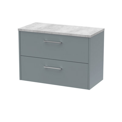 Hudson Reed Juno Wall Hung 2 Soft Close Drawer Vanity Unit With Laminate Worktop In Coastal Grey Finish805mm from B&Q