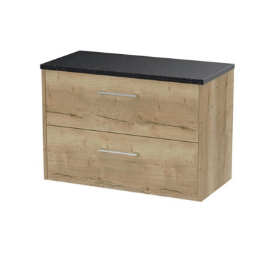 Nuie Hudson Reed Juno Wall Hung 2-Drawer Vanity Unit & Black WorktopStylish Countertop Basin Unit In Autumn Oak800mm from B&Q