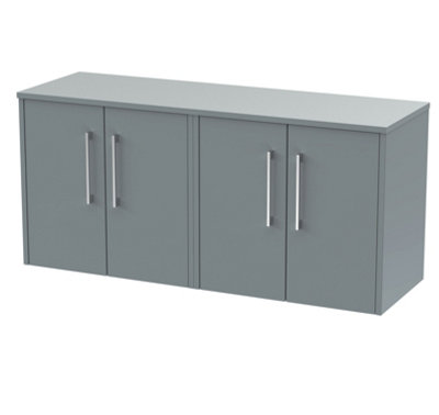 B&Q -  Juno Wall Hung 2 Soft Close Door Vanity Unit With Worktop In Coastal Grey Finish1205mm