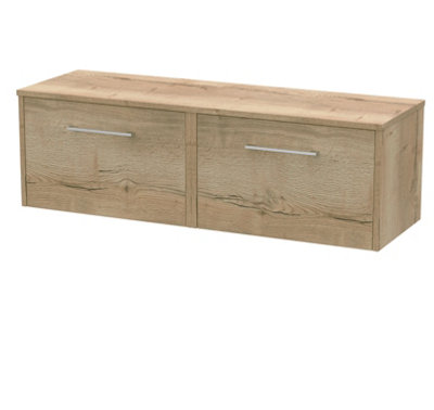 Hudson Reed Juno Wall Hung Double Soft Close Drawer Vanity Unit With Worktop In Autumn Oak Finish1200mm from B&Q