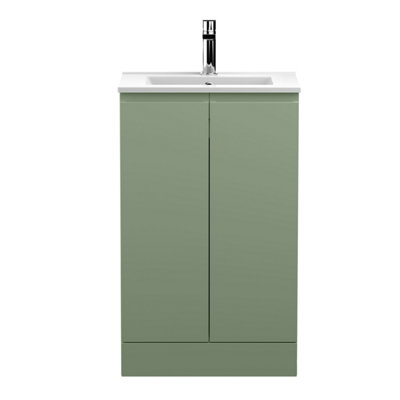 Hudson Reed Urban Satin Green Floor Standing 2 Door Vanity Unit And Basin With Silent Close828 X 510 X 390 from B&Q