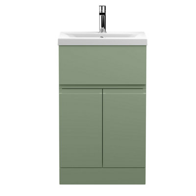 B&Q -  Urban Satin Green Floor Standing 2 Door 1 Drawer Vanity Unit And Basin With Silent Close850 X 510 X 390