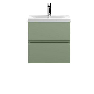 Hudson Reed Urban Satin Green Wall Hung 2 Drawer Vanity Unit And Mid-Edge Basin With Silent Close540 X 510 X 390 from B&Q
