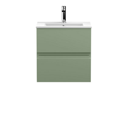Hudson Reed Urban Satin Green Wall Hung 2 Drawer Vanity Unit And Minimalist Basin With Silent Close518 X 510 X 390 from B&Q