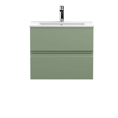Hudson Reed Urban Satin Green Wall Hung 2 Drawer Vanity Unit And Minimalist Basin With Silent Close518 X 610 X 390 from B&Q