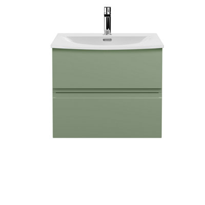 Hudson Reed Urban Satin Green Wall Hung 2 Drawer Vanity Unit And Curved Basin With Silent Close525 X 610 X 440 from B&Q