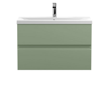 Hudson Reed Urban Satin Green Wall Hung 2 Drawer Vanity Unit And Mid-Edge Basin With Silent Close540 X 810 X 390 from B&Q