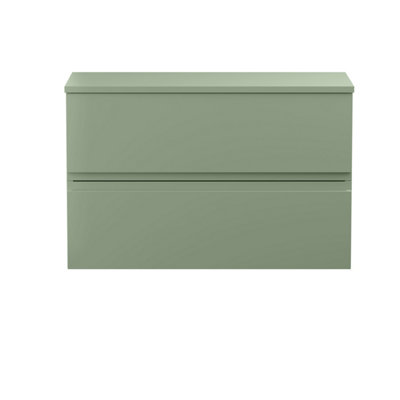 Hudson Reed Urban Satin Green Wall Hung 2 Drawer Vanity Unit With Worktop And Silent Close518 X 810 X 390 from B&Q