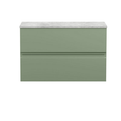 Hudson Reed Urban Satin Green Wall Hung 2 Drawer Vanity Unit With Laminate Worktop And Silent Close522 X 810 X 390 from B&Q