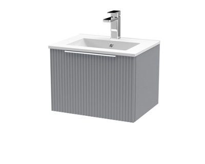 Hudson Reed Fluted Wall Hung 1-Drawer Vanity And Minimalist BasinContemporary Sink Vanity UnitSatin Grey500mm from B&Q