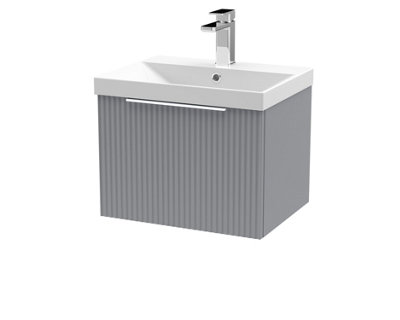 Hudson Reed Fluted Wall Hung 1-Drawer Vanity And Thin-Edge BasinContemporary Sink Vanity UnitSatin Grey500mm from B&Q