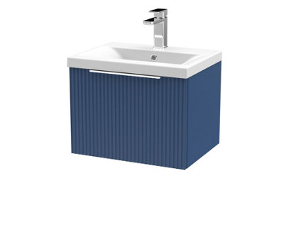 Hudson Reed Fluted Wall Hung 1-Drawer Vanity And Mid-Edge BasinContemporary Sink Vanity UnitSatin Blue500mm from B&Q