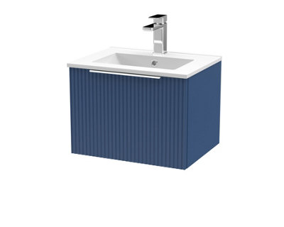 Hudson Reed Fluted Wall Hung 1-Drawer Vanity And Minimalist BasinContemporary Sink Vanity UnitSatin Blue500mm from B&Q