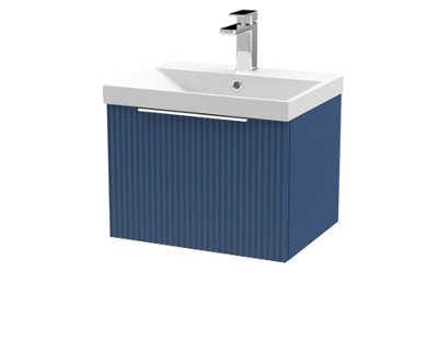 Hudson Reed Fluted Wall Hung 1-Drawer Vanity And Thin-Edge BasinContemporary Sink Vanity UnitSatin Blue500mm from B&Q